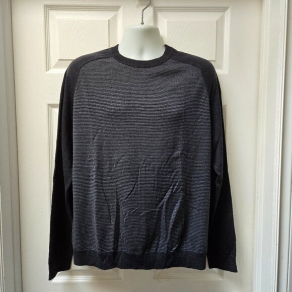 Ted Baker London Men's Crewneck Sweater Gray Charcoal Stripe Wool Blend - Picture 2 of 7